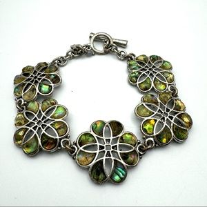 Lucky Brand Silver Tone Filagree Abalone Shell Celtic Knot Flowers Bracelet 7”